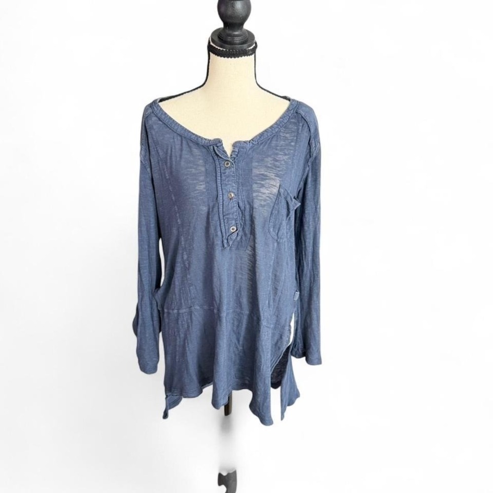 Free People We The Free Blue Long Sleeve Henley Tunic‎ Top Women's Small
